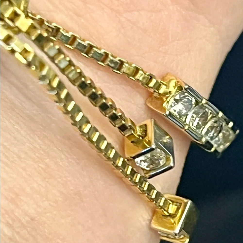 Premier Designs
Gold Color Rhinestone Adjustable Tennis Bracelet Fringe Gift VTG - Picture 13 of 17